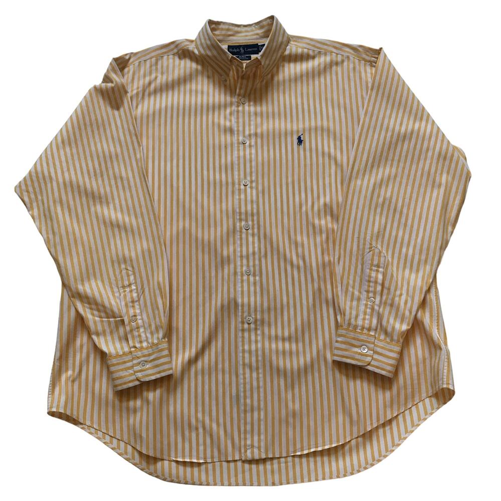 Ralph Lauren Shirt Mens XL Blake Fit Yellow Stripe Button Down Long Sleeve